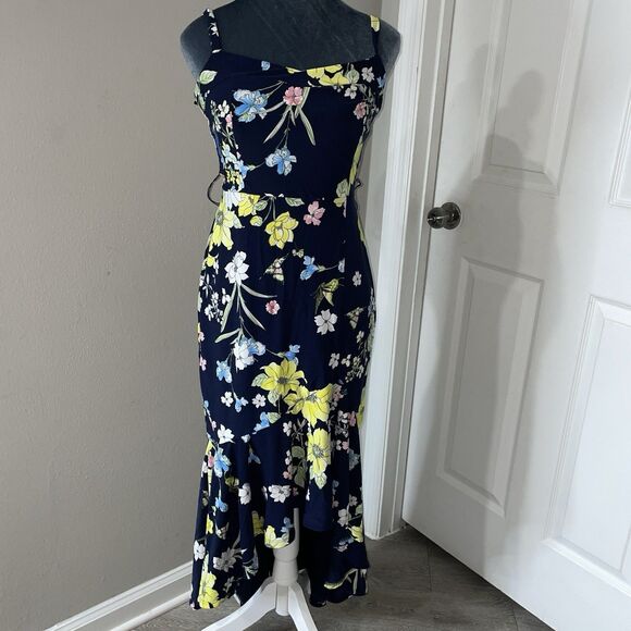 Rachel Roy Womens Size Small True Navy Pria Floral Self Tie High Low Maxi Dress - Picture 1 of 4